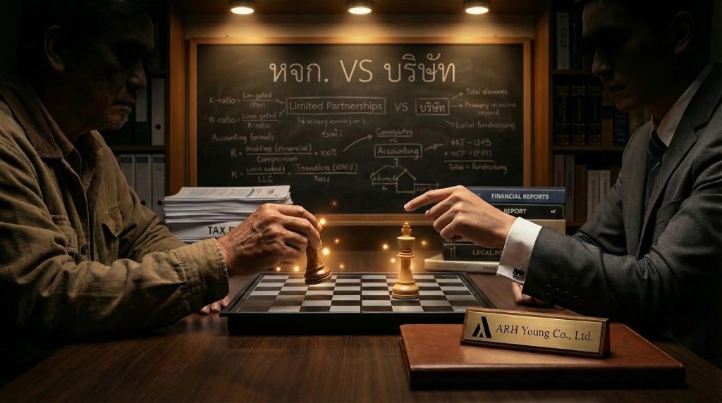 ภาพสัญลักษณ์เปรียบเทียบการเลือกจดทะเบียนธุรกิจระหว่างห้างหุ้นส่วนจำกัดและบริษัทจำกัด