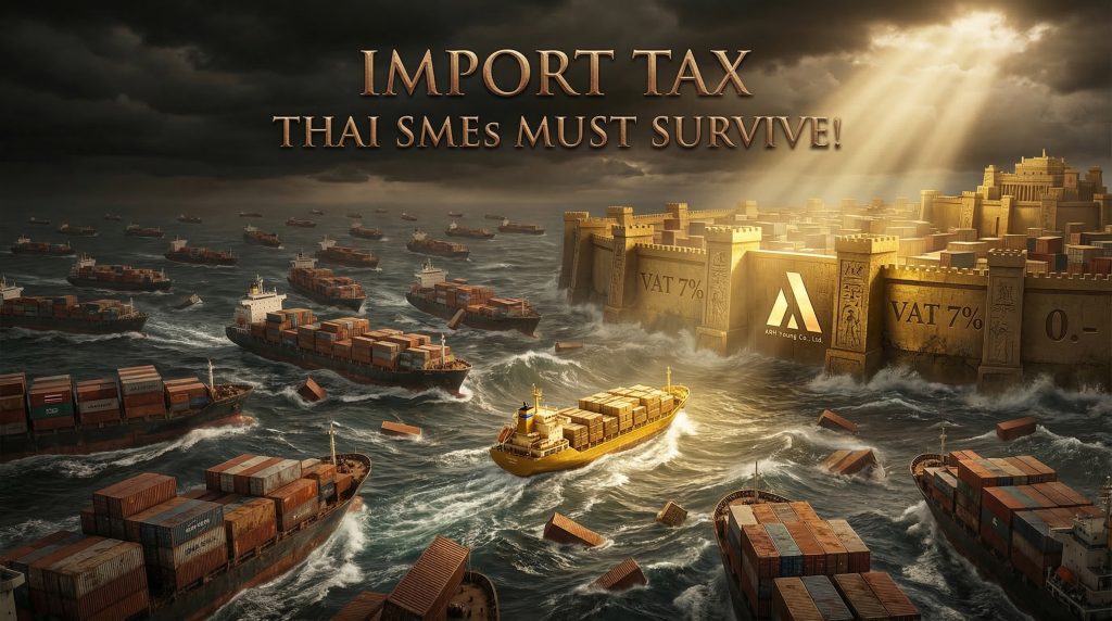 ภาพสัญลักษณ์มาตรการเก็บภาษีนำเข้าตั้งแต่บาทแรกเพื่อช่วยเหลือผู้ประกอบการ SME ไทยปี 2569